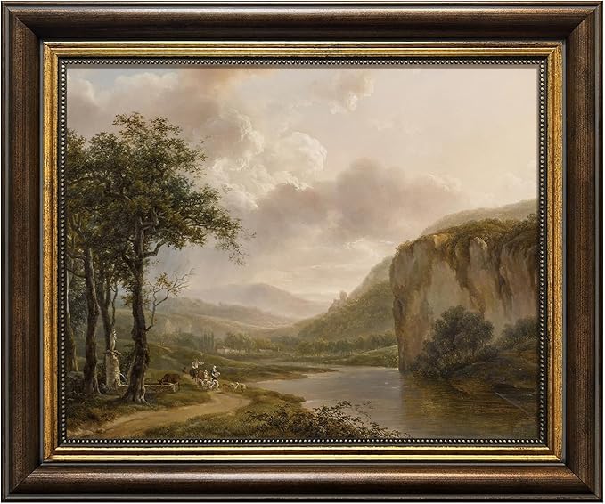 Belgian Country Road Wall Art Canvas Vintage Gold Framed, Rustic Retor Landscape Prints Oil Painting for Living Room, Bathroom, Bedroom Decor Gift,8"x 10"