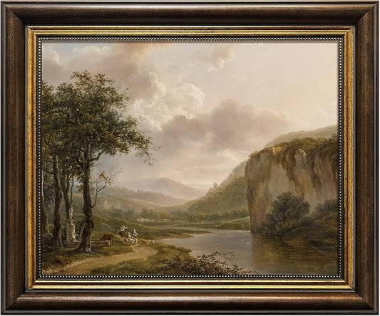 Belgian Country Road Wall Art Canvas Vintage Gold Framed, Rustic Retor Landscape Prints Oil Painting for Living Room, Bathroom, Bedroom Decor Gift,8"x 10"