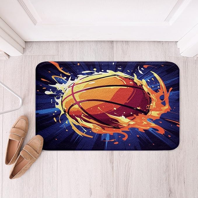 Feelyou Basketball Kids Bath Mats for Bathroom Gaming Sports Bathroom Rugs for Boys Children Teens Ball Games Decor Bathroom Accessories Gift for Basketball Lover Doormats Floor Mat 20"x32"
