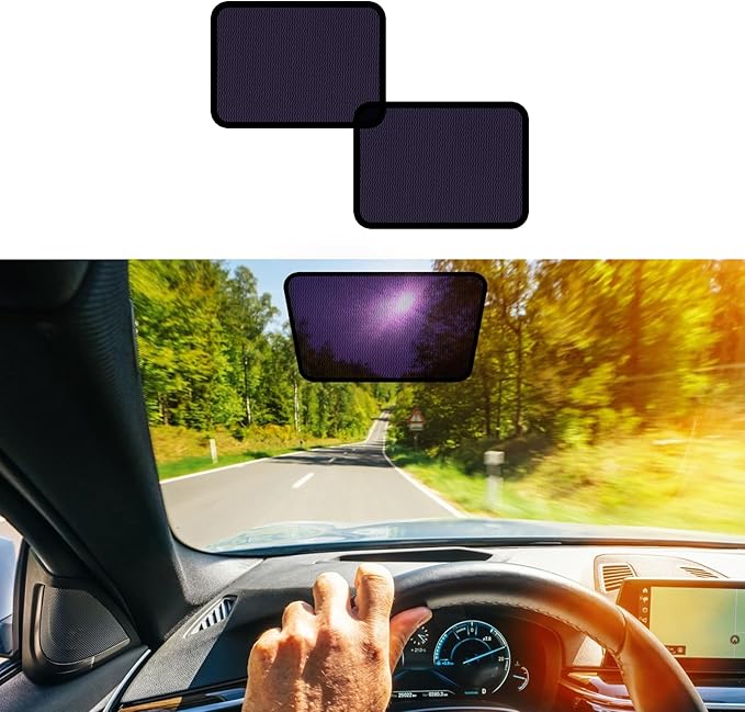 Square Static Cling Car Window Shades for Windshield & Side Windows – Universal Fit (9.84" x 7.09") Driver Side Window Sunshade, Glare-Reducing Window Cover with Durable Mesh & Dark PVC Film
