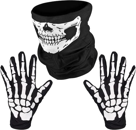 Halloween Skeleton Gloves And Skull Mask Decorations，Full Finger Skeleton Pattern Glovesor for Men Women Halloween Costume Party