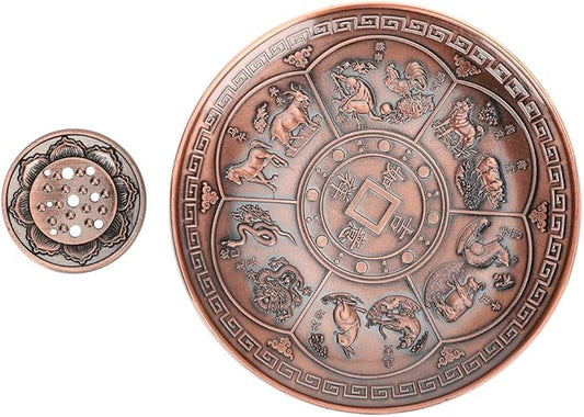Red Copper Incense Burners Plate Round Incense Holder Home Decor