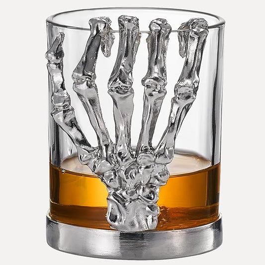 Halloween Skeleton Whiskey Glass Tumbler Single 10oz 4.3 Inch Tall Gothic Drinking Cup for Skeleton Gifts Spooky Décor Graveyard Themed Parties Seasonal Entertaining and Unique Whiskey or Wine Gift