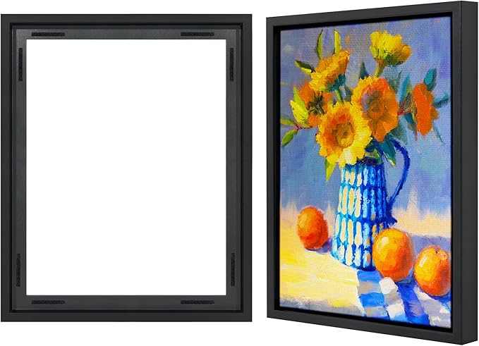 Americanflat 16x20 Canvas Floating Frame with Adhesive Strips Included - Vertical and Horizontal Floating Frame for Artwork - Canvas Frames for Wall Display - Black