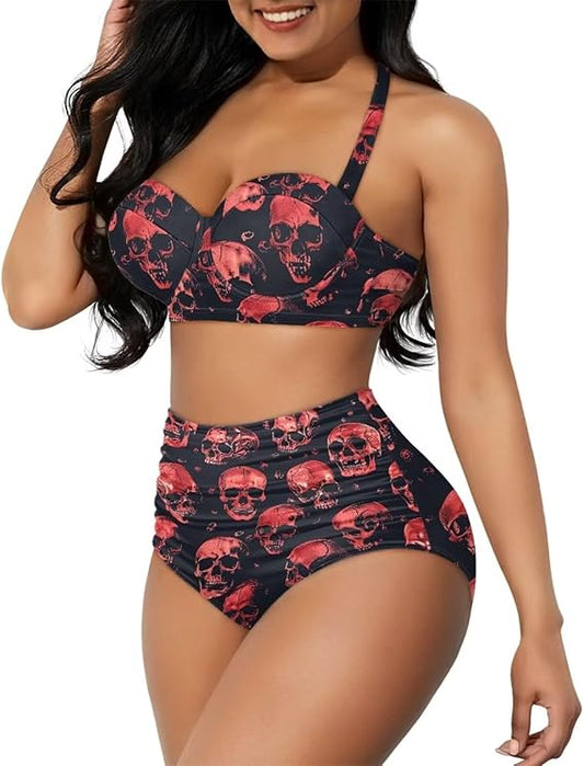 High Waisted Bikini Set for Women High Cut Swimsuit Two Pieces Sexy Bathing Suit Tummy Control