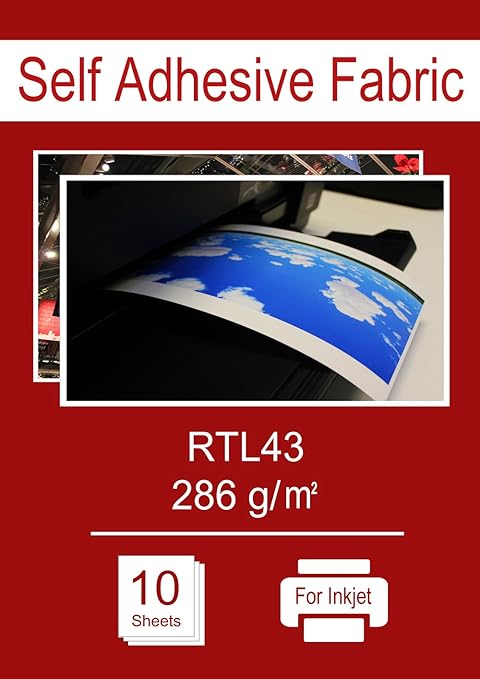 RTL43] 10 Sheets x A4 Size, Inkjet Self Adhesive Fabric Sheet | Inkjet Self Adhesive Textile | Self Adhesive Canvas Sticker for Craft, Photo Sticker, Wall Sticker etc (Sheet size: 297mm x 210mm)