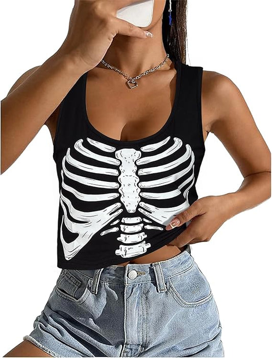 Halloween Shirts for Women: Funny Skeleton Graphic Tank Tops Sleeveless Vest Horror Costume Casual Workout T-Shirt