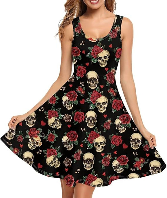 Women Stylish Tank Dresses Sleeveless Round Neck Midi Casual Dress with Pocket for Summer
