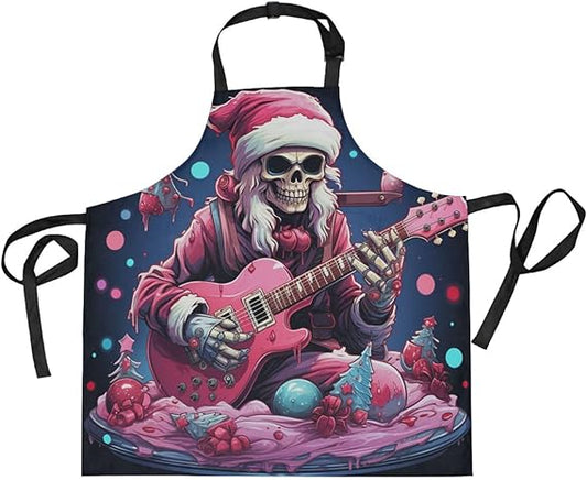 Pink Christmas Music Skull Kitchen Chef Apron Waitress Aprons with 2 Pockets for Women Boys Cooking Baking