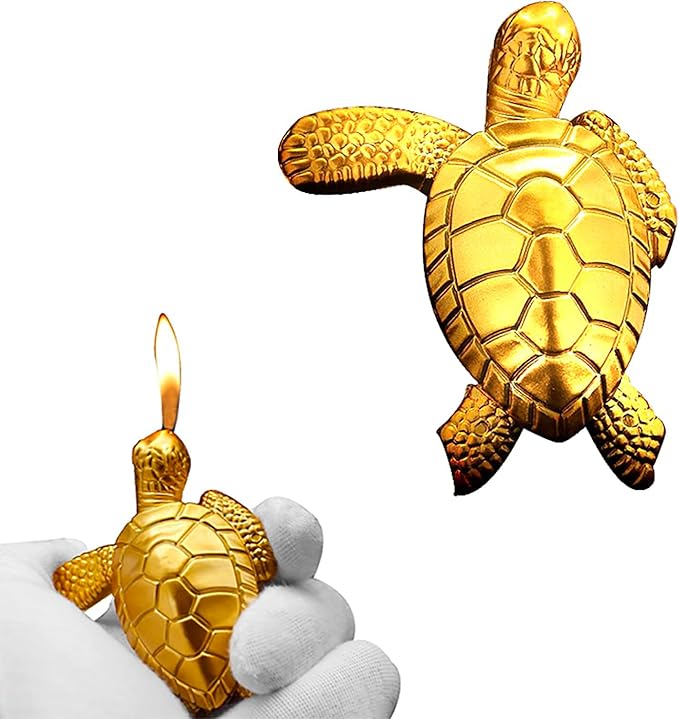 Vintage Metal Butane Gold Turtle Lighter, Portable Cool Soft Flame Lighters, Refillable Novelty Vintage Lighters for Men Fireplace Candle Camping BBQ (Without Gas)