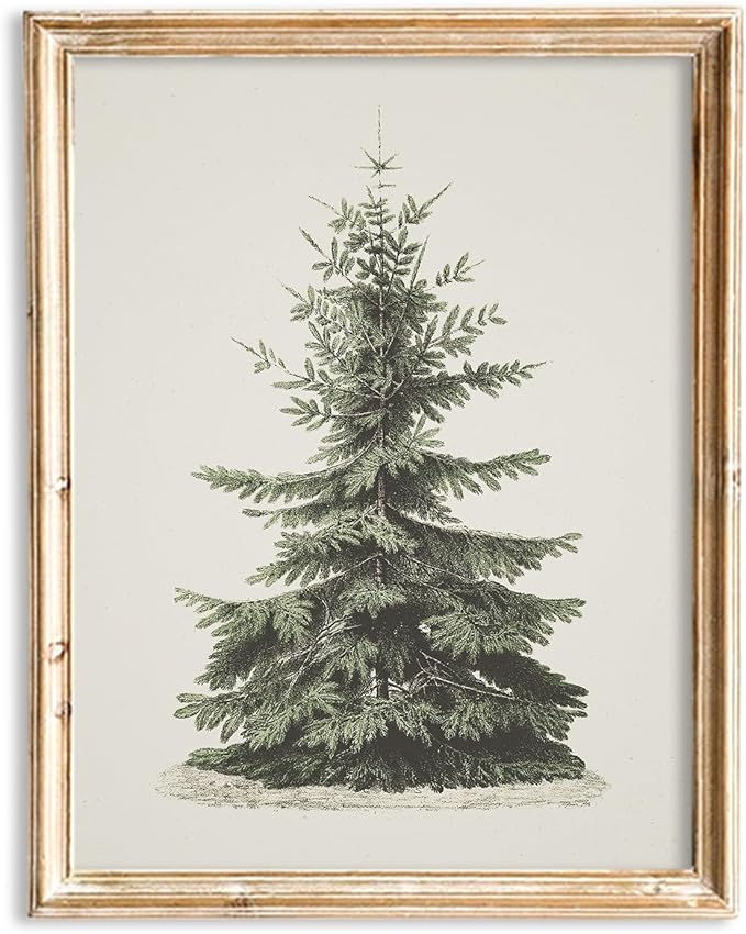 JarThenaAMCS Christmas Canvas Wall Art Print Vintage Xmas Pine Tree Art Poster Winter Tree Rustic Wall Decor for Gallery Living Room Bedroom (UNFRAMED 12 x 16in)