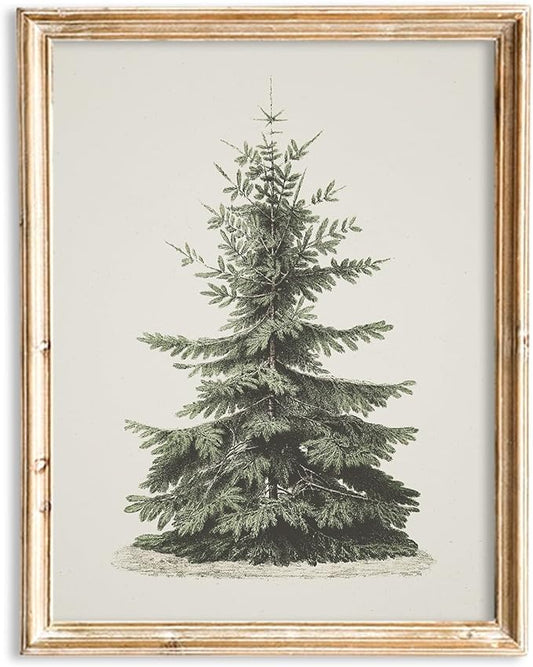 JarThenaAMCS Christmas Canvas Wall Art Print Vintage Xmas Pine Tree Art Poster Winter Tree Rustic Wall Decor for Gallery Living Room Bedroom (UNFRAMED 12 x 16in)