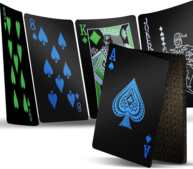INTEGEAR Plastic Playing Cards, Premium Plastic Waterproof Black Playing Poker Cards Professional Luxury Deck of Cards for Adults (Classy Black 1 Deck)