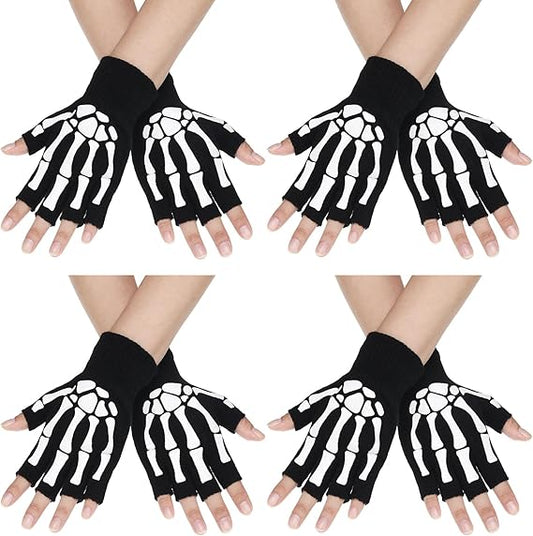 Skeleton Fingerless Gloves for Men Women Winter Half Finger Skull Goth Bone Hand Glove Unisex Skeleton Gloves