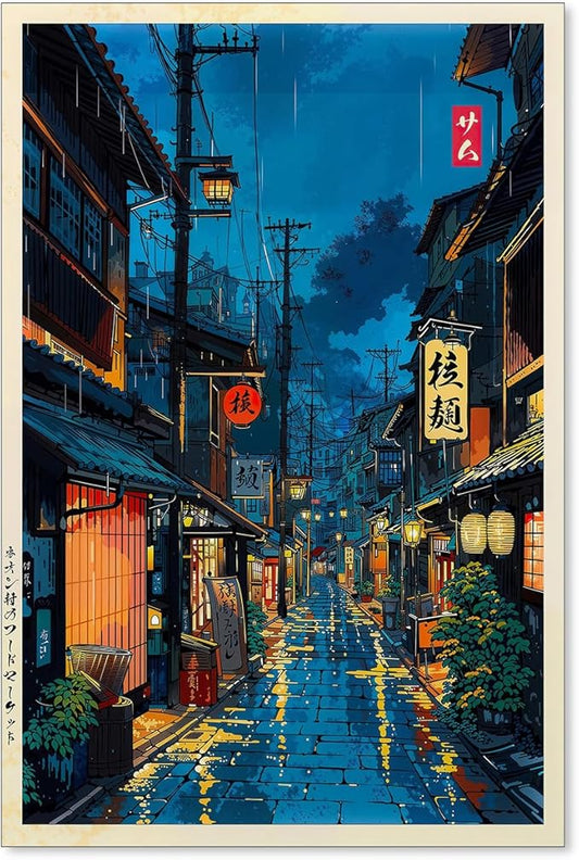 Podafu Japanese Tokyo Tea House Canvas Art Print Modern Ukiyo-e Decor Poster for Bedroom & Living Room 16x24in Unframed