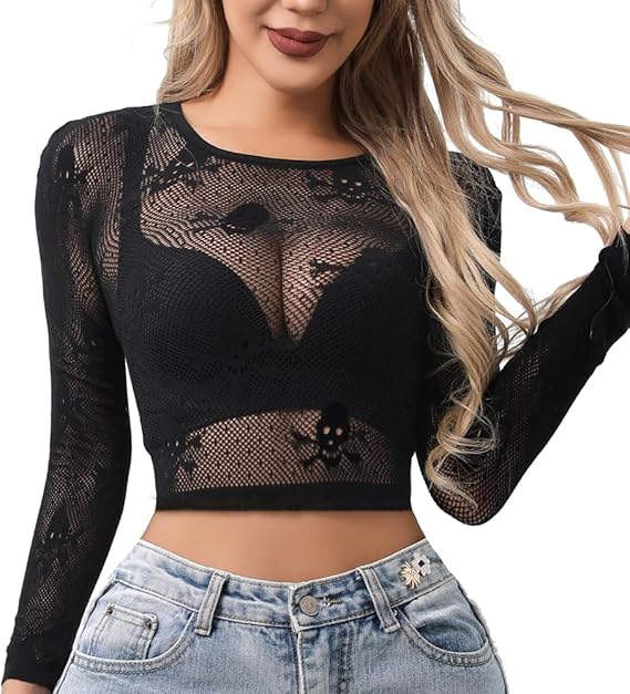 Women Sexy Crop Top Shirt Fishnet Lingerie Bikini Cover Up