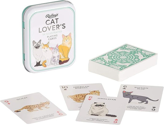 Ridley's Games: Cat Lovers Playing Cards | Full Deck of Cards with 54 Unique Cat Playing Cards | Cat Fun Facts on All Cards for Cat Lovers | Storage Tin Included