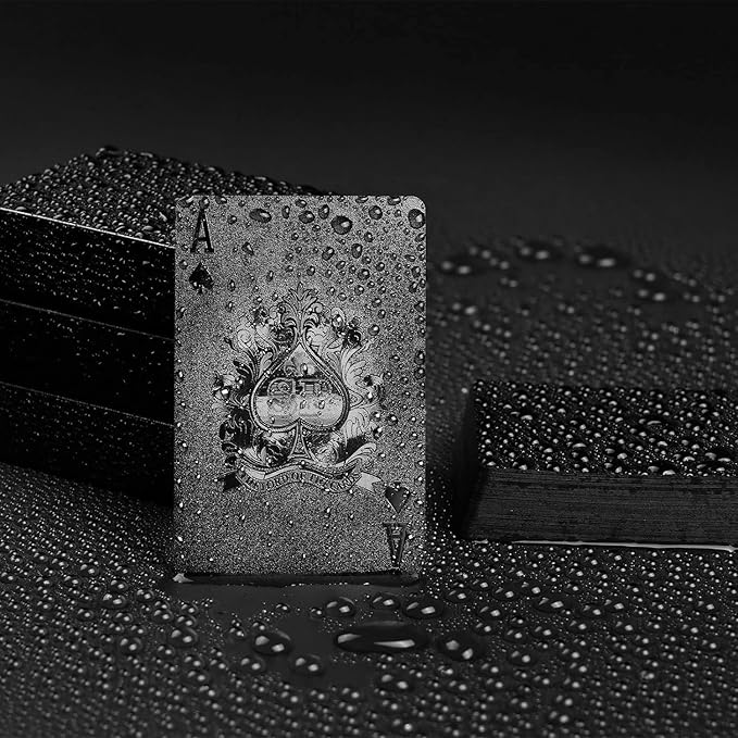Joyoldelf Cool Black Foil Poker Playing Cards, Waterproof Deck of Cards with Gift Box, Use for Party and Game