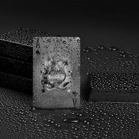 Joyoldelf Cool Black Foil Poker Playing Cards, Waterproof Deck of Cards with Gift Box, Use for Party and Game