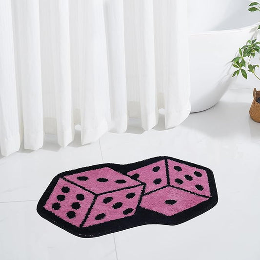 Bath Microfiber Rug, Soft and Absorbent Bathroom Mat, Quick Dry Non Slip Floor Rug for Shower, Bath, and Toilet, Dice Shape Design, 20x30 Pink