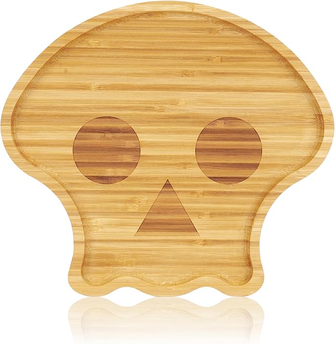 WILLKOMMEN Skull Shaped Charcuterie Board, Serving Tray, Bamboo Serving Platter 10" x 9" for Party Child Spooky Appetizer Board Serving Dish for Cheese,Snacks,Candy,Cookies