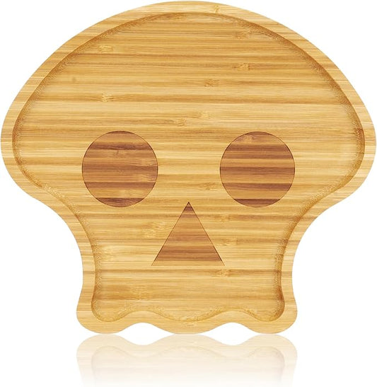 WILLKOMMEN Skull Shaped Charcuterie Board, Serving Tray, Bamboo Serving Platter 10" x 9" for Party Child Spooky Appetizer Board Serving Dish for Cheese,Snacks,Candy,Cookies