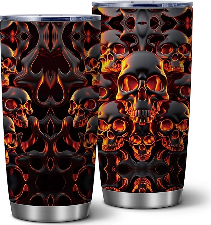 Melted Skull Halloween Tumbler, 20oz Gothic Insulated Stainless Steel Travel Mug with Lid, Double Wall Coffee Cup, Funny Spooky Gift for Women, Men, Friends, Dad,Halloween,Birthday, 1 Pcs