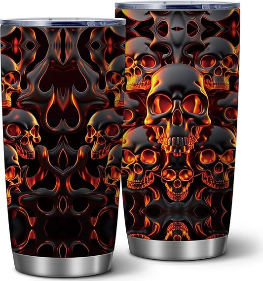 Melted Skull Halloween Tumbler, 20oz Gothic Insulated Stainless Steel Travel Mug with Lid, Double Wall Coffee Cup, Funny Spooky Gift for Women, Men, Friends, Dad,Halloween,Birthday, 1 Pcs