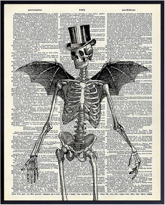 Skeleton Decor - Bat Wall Decor - Steampunk Decoration - Gothic Home Print Wall Art - Goth Room Picture - Gothic Gifts - Medieval Art - Creepy Scary Poster 8x10 - Halloween Decorations - Skull Picture