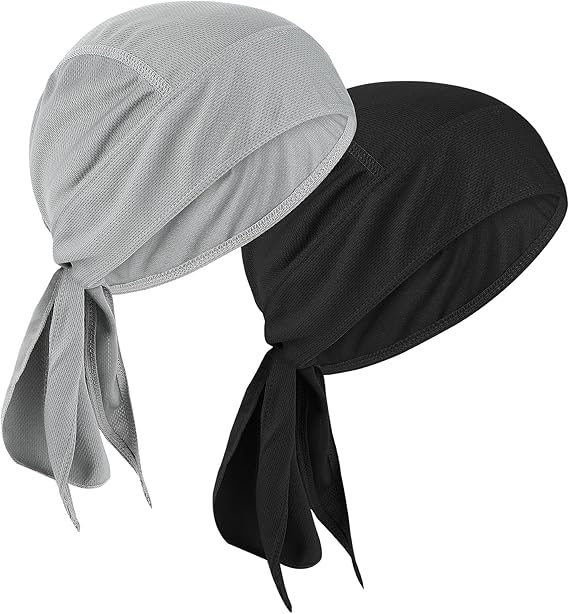 Thinp 2 Pcs Polyester Durags, Doo Rags Sweat Wicking Head Wrap Breathable Dew Do Rags Helmet Liner Skull Cap for Running Cycling Motorcycle Outdoor Activities Sweat Hats