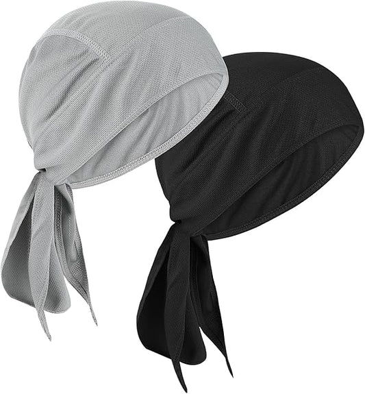 Thinp 2 Pcs Polyester Durags, Doo Rags Sweat Wicking Head Wrap Breathable Dew Do Rags Helmet Liner Skull Cap for Running Cycling Motorcycle Outdoor Activities Sweat Hats