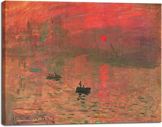 Pyradecor Red Impression Sunrise of Claude Monet Oil Paintings Reproduction Canvas Prints Abstract Landscape Pictures Canvas Wall Art for Home Office Bedroom Decorations