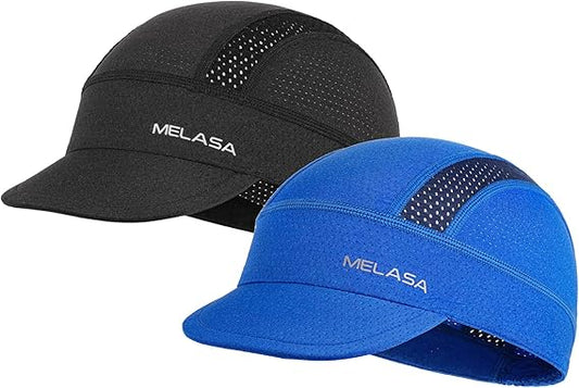 MELASA 2 Pcs Lightweight Cycling Cap, Cooling Bike Hats Under Helmet, Skull Caps Liner with Brim for Men Women Sun Protection