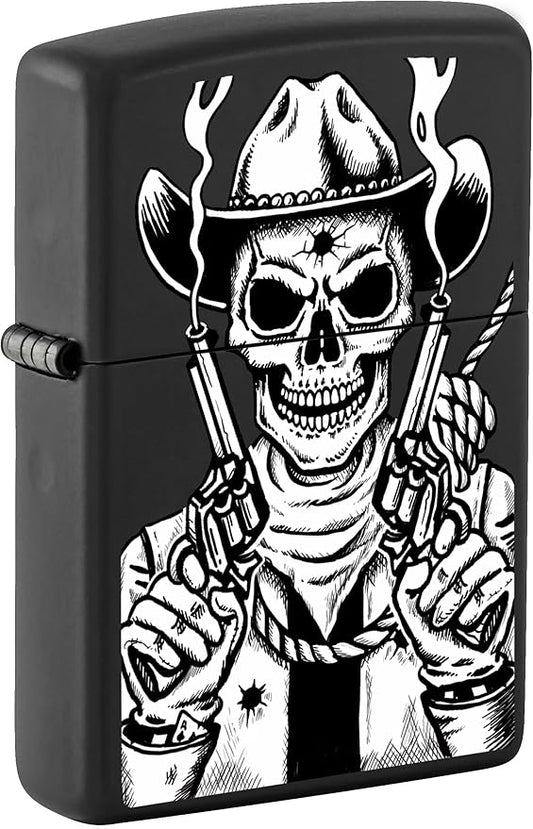 Zippo Lighter- Skull Guns Western Cowboys Black Matte Windproof Lighter #Z5115