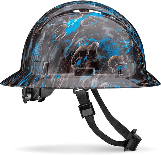 ACERPAL Full Brim Vented Tattoo/Skull Design Gloss Finish OSHA Hard Hat with 6-Point Suspension