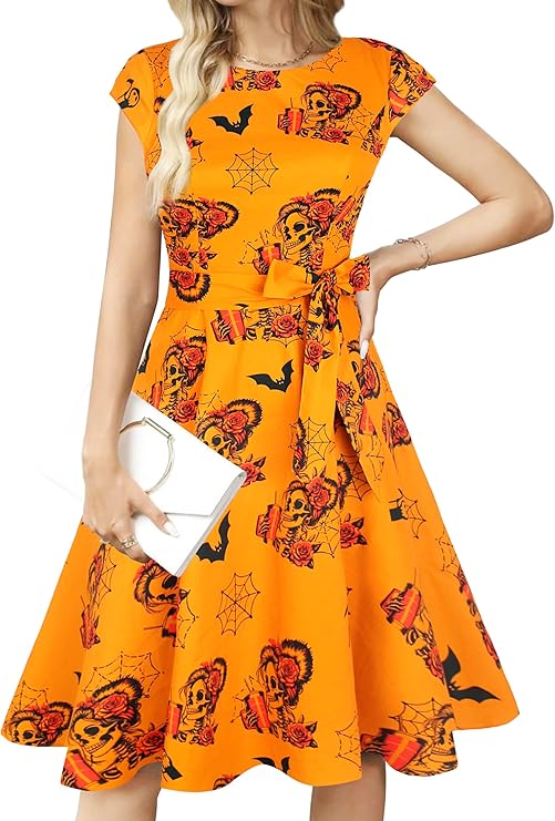 Women's Cocktail Dresses Vintage 1950s Retro Boatneck Cap Sleeve Dress with Pockets