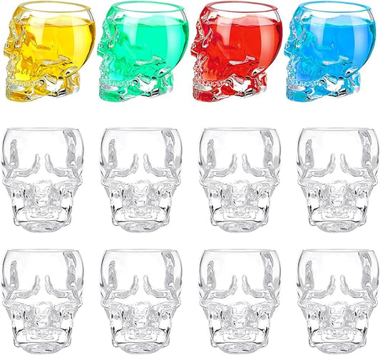 Dandat 12 Pieces Skull Shot Glasses Set 2. 5 oz Mini Clear Bulk for Wedding Party Whiskey, Espresso, Water, Juice, Milk, Coffee, Drinking