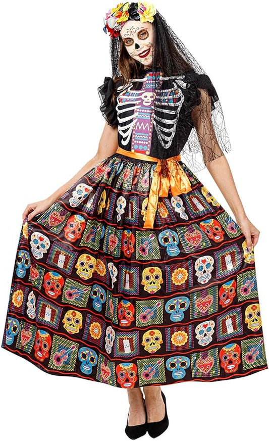 Day of The Dead Costumes Women Skull Dress Skeleton Costume for Women Halloween Dress up with Face Tattoos