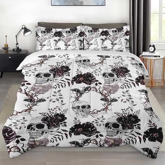 Comforter Set King Size, Vintage Sugar Soft 3 Pcs Bedding for Kids and Adults, Flower Dead Tree Comforter Set with Pillowcase, for Bedroom Bed Decor