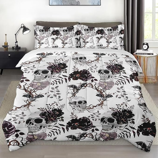 Comforter Set King Size, Vintage Sugar Soft 3 Pcs Bedding for Kids and Adults, Flower Dead Tree Comforter Set with Pillowcase, for Bedroom Bed Decor