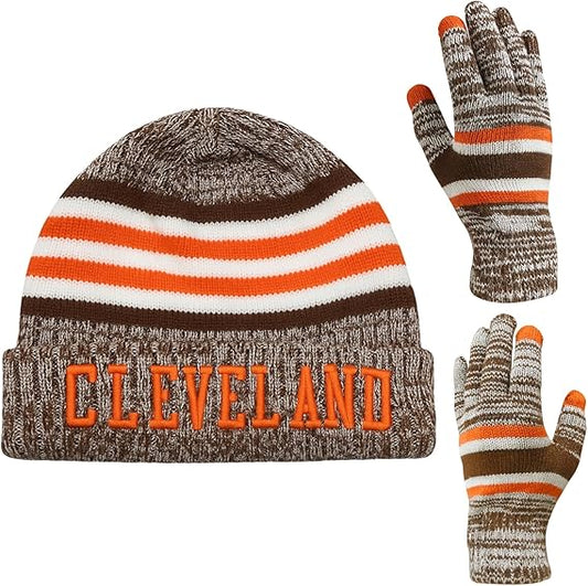 Vintage Classic Skull Cap 3D Embroidery Beanie Cuffed Winter Hat Knit Comes with Warm Gloves Fasion Gifts for Men Women Fans