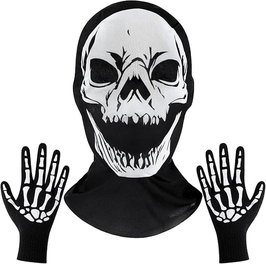 Adult White Skull Mask and Skeleton Gloves Costume Accessories for Halloween Masquerade Themed Parties