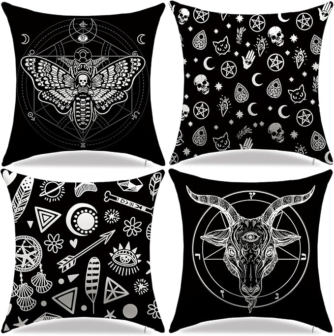 Decorative Black Throw Pillow Covers, Set of 4 18x18 inch Soft Capricorn Animal Pattern Pillow Covers for Home Living Room Chair Bed Sofa Couch Decor Pillow Cases (Black, 18x18 inch)