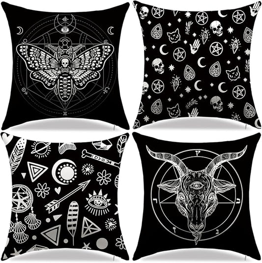 Decorative Black Throw Pillow Covers, Set of 4 18x18 inch Soft Capricorn Animal Pattern Pillow Covers for Home Living Room Chair Bed Sofa Couch Decor Pillow Cases (Black, 18x18 inch)