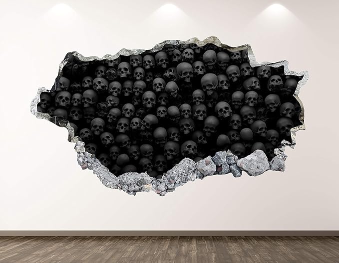 West Mountain Skull Wall Decal Art Decor 3D Smashed Horror Bones Sticker Poster Kids Room Mural Custom Gift BL216 (22" W x 14" H)
