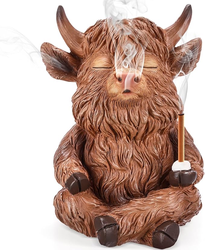 Highland Cow Incense Holder for Sticks Incense Cone Burner Ornaments Gift for Women Men Desk Unique Presents Aromatherapy Ornament Home Decor Yoga Meditation Relaxation Office