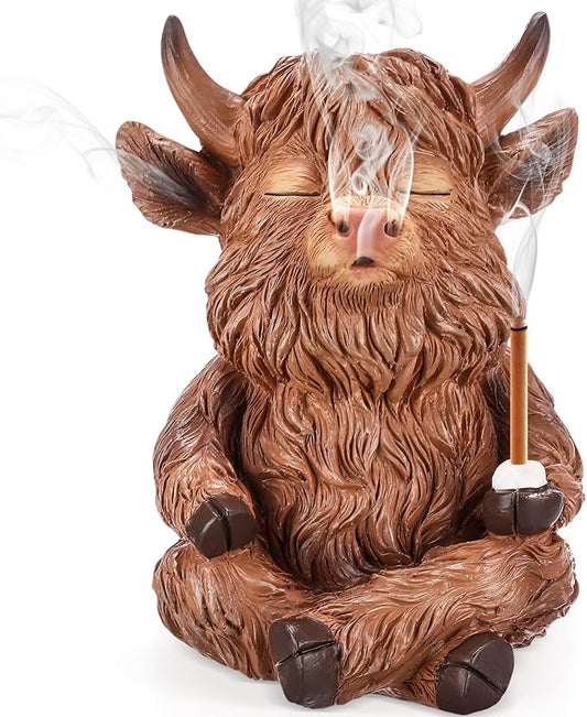 Highland Cow Incense Holder for Sticks Incense Cone Burner Ornaments Gift for Women Men Desk Unique Presents Aromatherapy Ornament Home Decor Yoga Meditation Relaxation Office