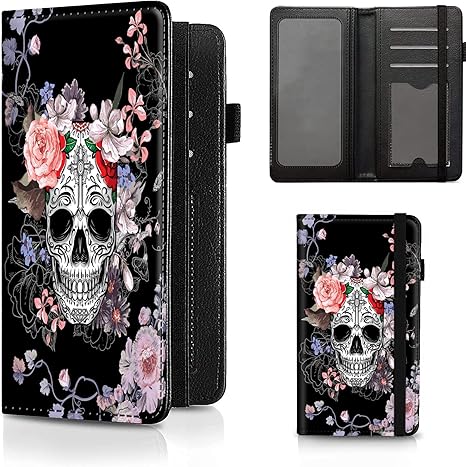 Checkbook Cover Sugar Skull Pattern Premium Leather Check Book Holder Wallet with RFID Blocking Function for Men and Women