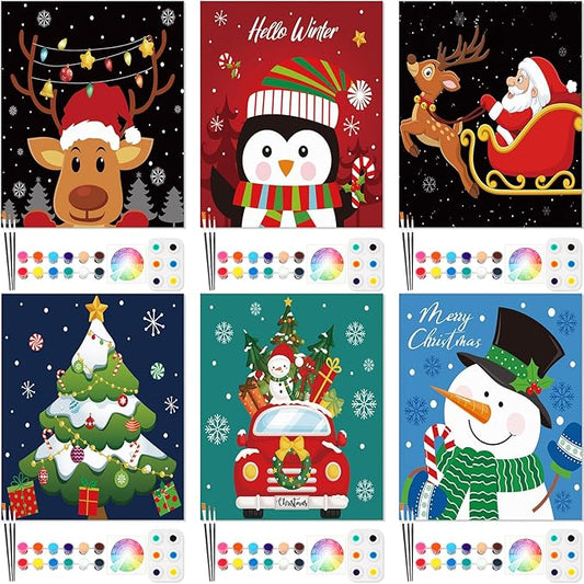 6 Pack Pre Drawn Canvas for Painting Pre Printed Canvas Kit 8 x 10 Inch Stretched Cotton Paint and Sip Set for Adults Couple Party Date Night(Christmas Eve)