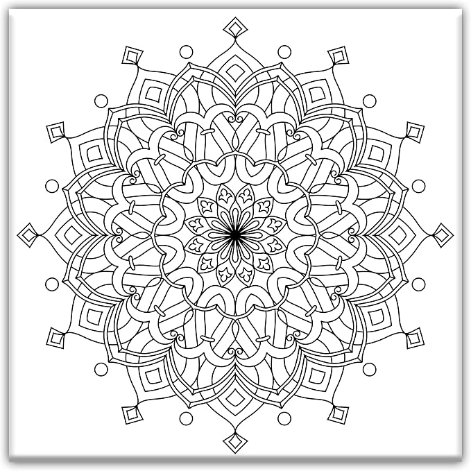 Star Mandala Predrawn Canvas for coloring | Stretched primed canvas 8 x 8 Inches | Premium Handmade predrawn Canvas | Art and Sip Party, DIY Kit, Party favor | Pre-painted canvas | Wall Art